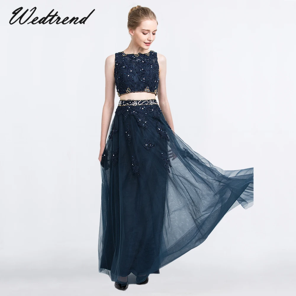 Wedtrend Navy Blue Evening Dress 2019 Vintage Beaded Applique Tulle Two Pieces of Formal Gown Dresses abendkleider | Свадьбы и