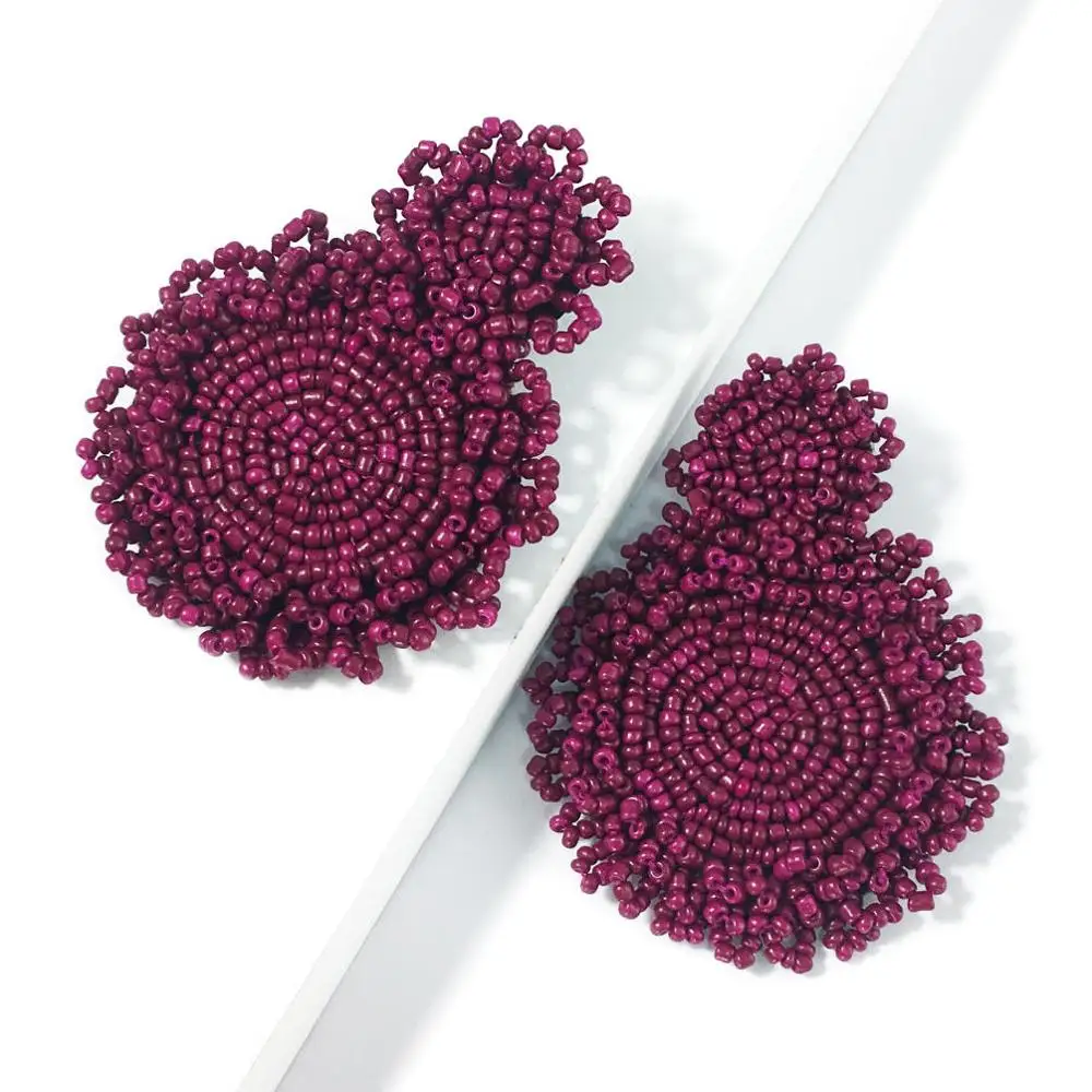 Dark Rose Pink MANILAI, богемные серьги-капли ручной работы с бусинами для женщин, модное ювелирное изделие, висячие серьги, круглый массивный большой кулон из бисера для свадьбы - Окраска металла: Dark Rose Pink
