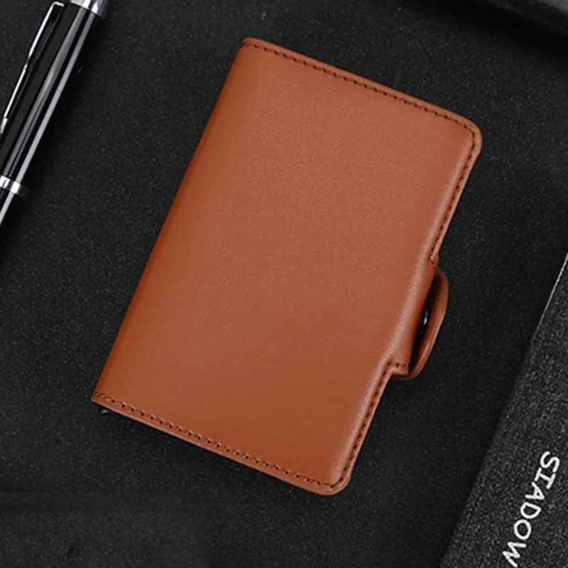 apricot plain Высококачественный RFID Blocking Новое поступление металла кредитной держатель для Карт Двойная алюминиевая ремка для телефона кошелек автоматические всплывающие футляр для удостоверения личности - Цвет: apricot plain