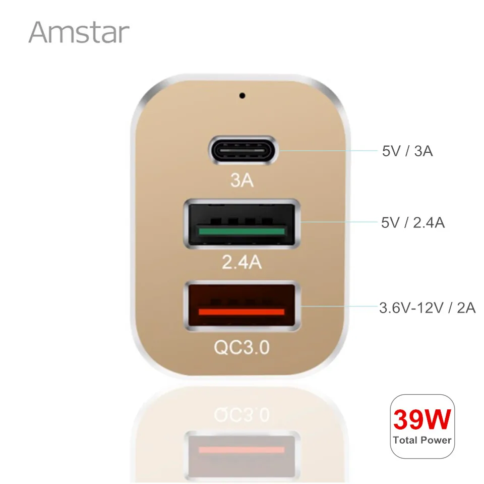 Amstar USB C автомобильное зарядное устройство с функцией быстрой зарядки 3 0 кабель