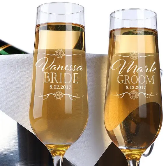 

2pcs Wedding Champagne Flutes,Personalized Name Date Champagne Flute Wedding,Custom Toasting Champagne Glasses,Wedding Gift
