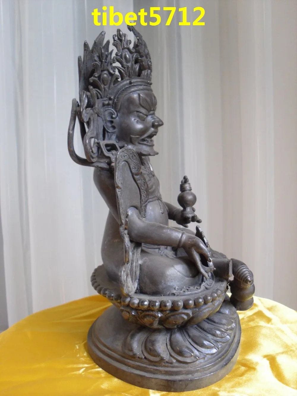 12 Tibet 100% Pure bronze God of wealth Mahakala Yellow Jambhala Buddha Statue |