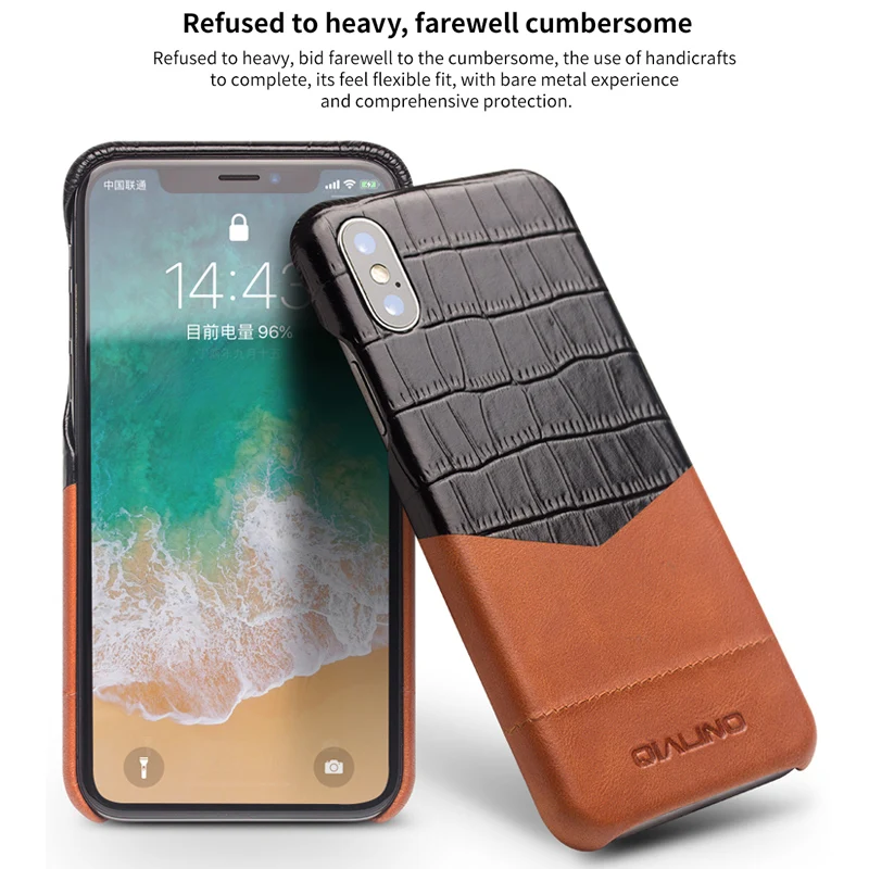 Роскошный чехол QIALINO из натуральной кожи в деловом стиле для iPhone X модный
