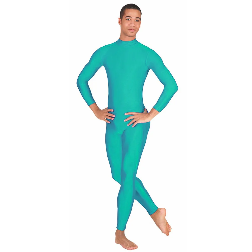 Sky Blue OVIGILY мужские черные Unitard взрослые макет шеи спандекс лайкра зентай костюмы Колготки облегающий Костюм Стретч этап танцевальной одежды театральные костюмы - Цвет: Sky Blue