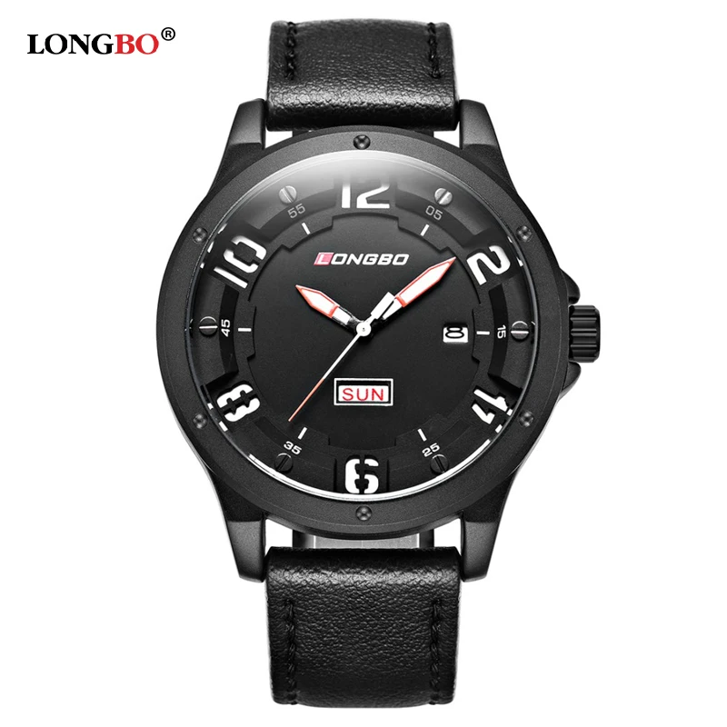 LONGBO Brand Luxury Men Watches Casual Dial Unique Design Leathers Quartz Watches Date Calendar Military Waterproof Wristwatches