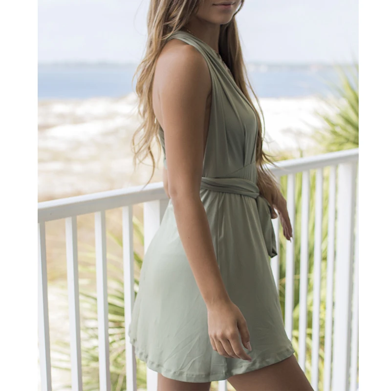 Женское платье мини с высокой талией однотонное пляжное без рукавов|Женские