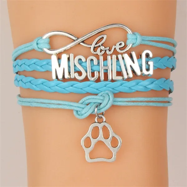(10 шт./лот) браслет Infinity Love MISCHLING подвеска собачья лапа кожаный плетеный с веревкой