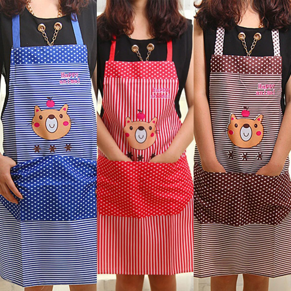 Милый медведь полосатый горошек фартуки с карманами кухня ресторан нагрудник для приготовления пищи фартук анти-масла кухонная посуда аксессуары для кухни