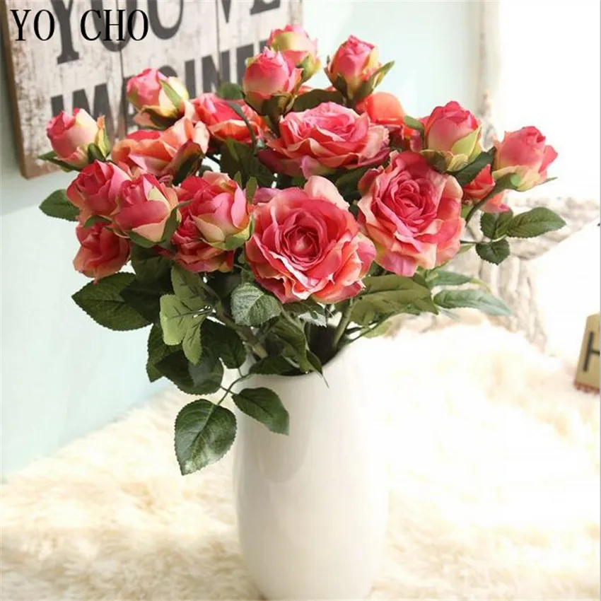 YO CHO искусственные розы шелковые цветы свадебное украшение плюшевые Hogar