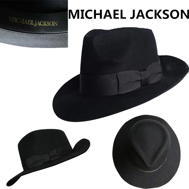 Фото Фетровая черная шерстяная Ретро шляпа Майкла Джексона для фанатов MJ с именем официальный Джентри №2