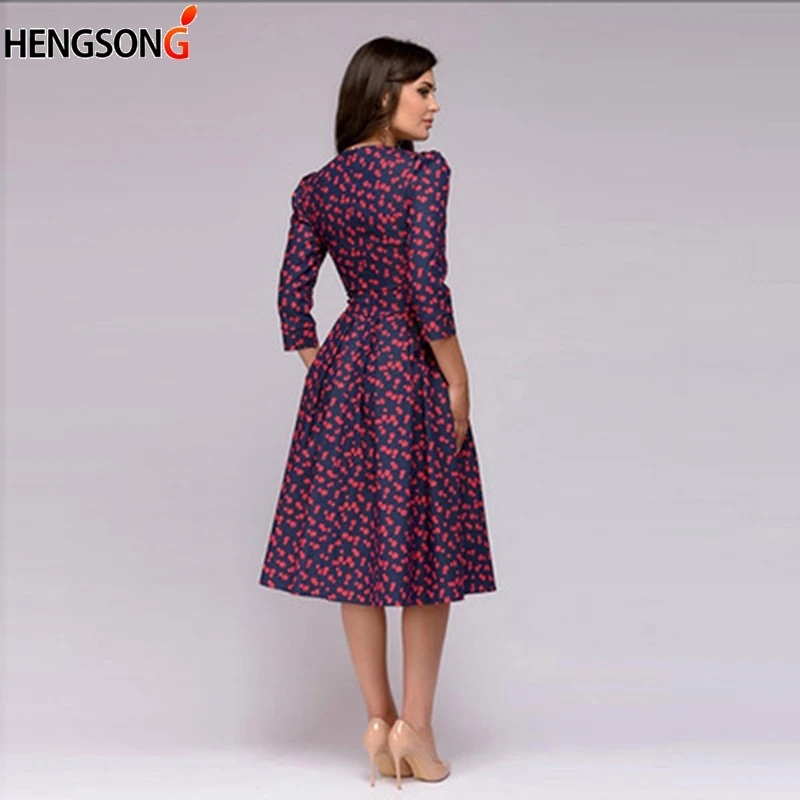 Женская Осенняя одежда Платье трапециевидной формы с принтом и рукавом три