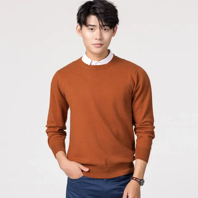 Oneck dark orange Мужские пуловеры, новинка зимы, модный свитер Vneck, кашемировые и шерстяные вязаные Джемперы, Мужская шерстяная одежда, Лидер продаж, стандартные мужские топы - Цвет: Oneck dark orange