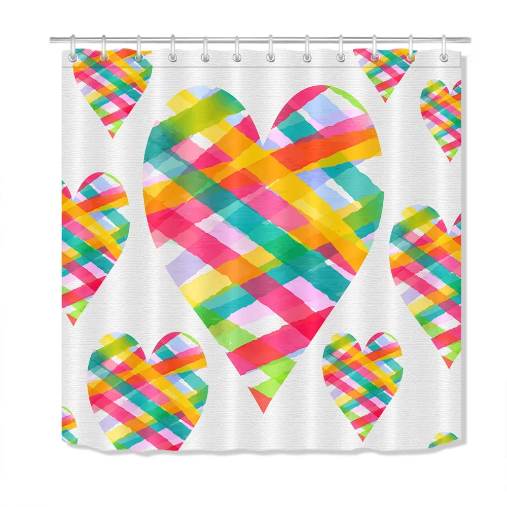LB Розовый Фиолетовый Зеленый цветной граффити сердце белый Душ занавес лайнер и