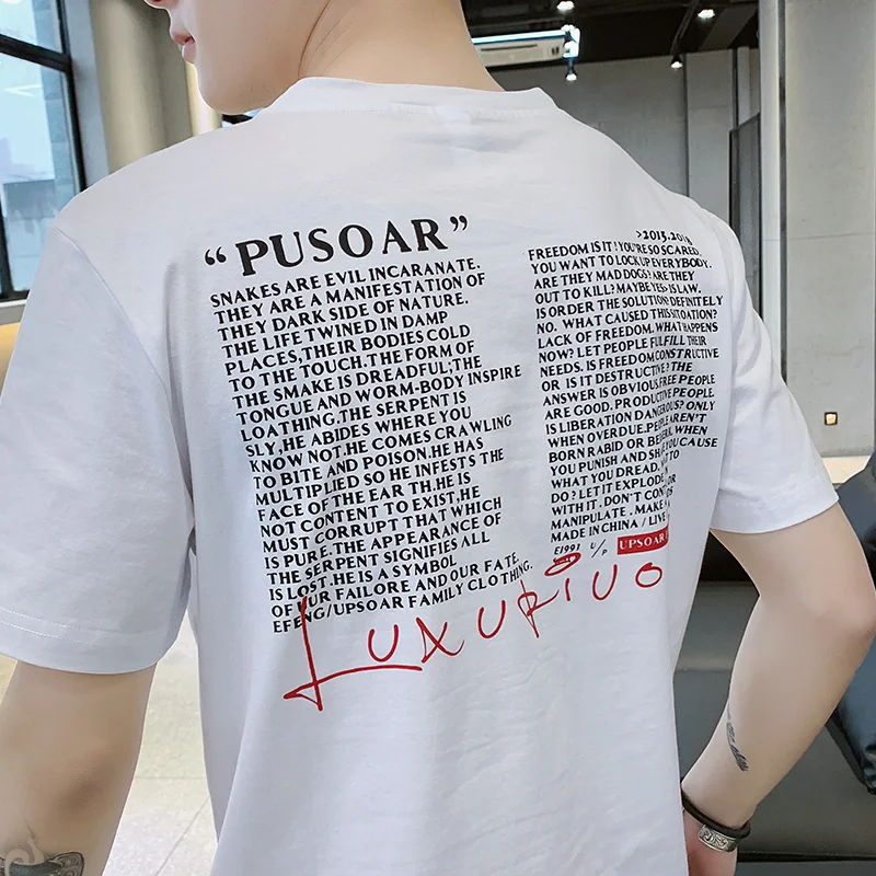 Лето 2019 Мужская футболка с коротким рукавом супер большая рекреационная Печать