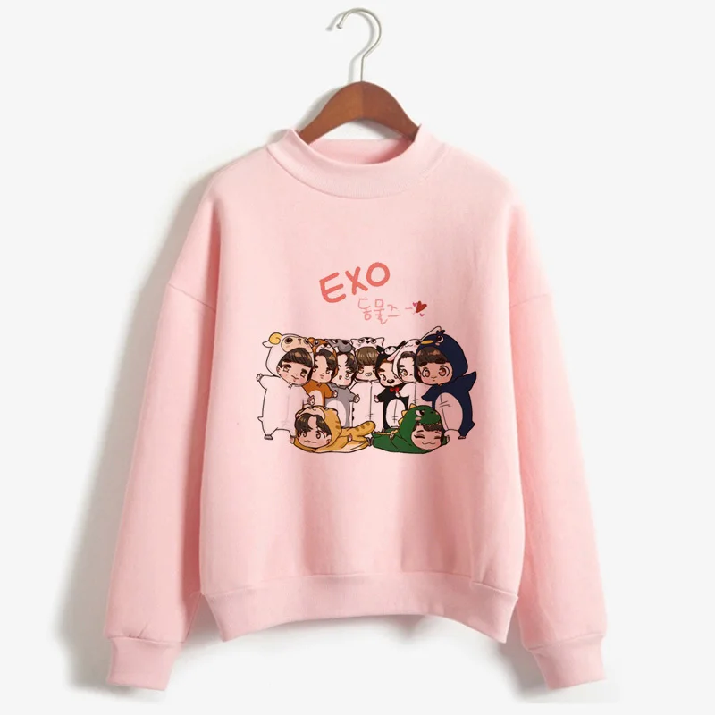 Kpop Exo толстовка женская осень зима Harajuku повседневные толстовки с буквенным принтом розовый флисовый пуловер K-pop одежда для женщин - Цвет: W2446