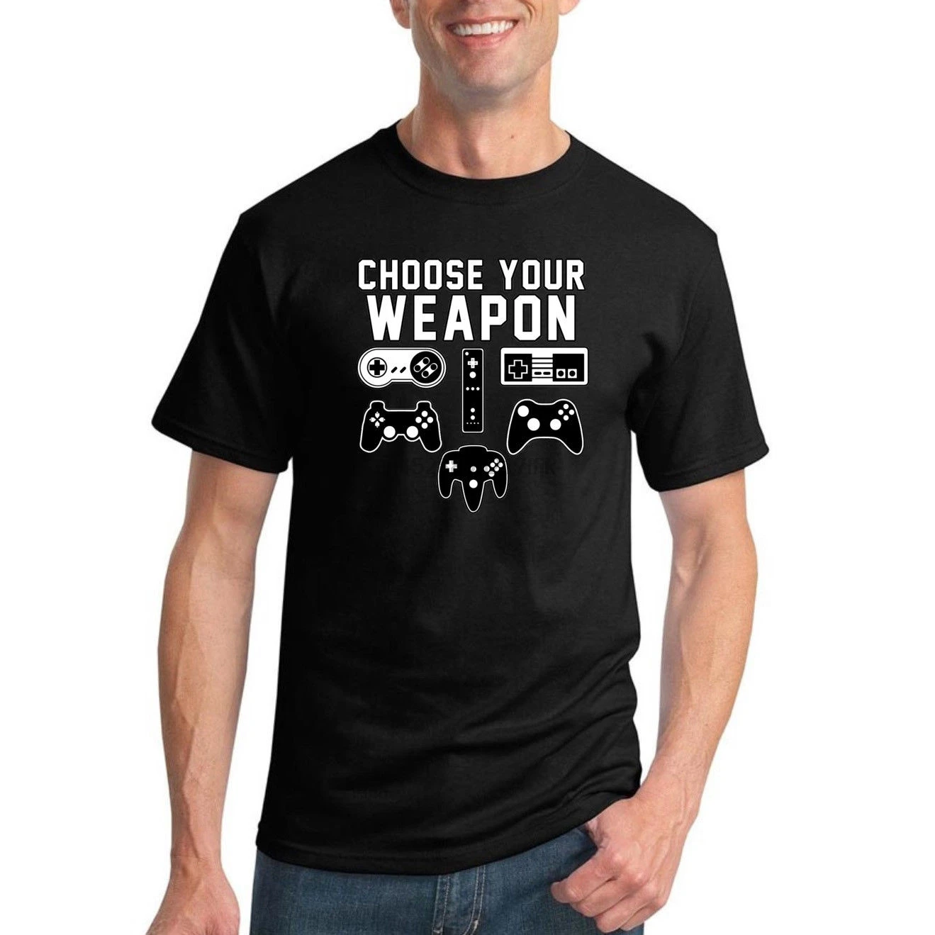 Фото Выберите ваше оружие Мужская видео игра юмором футболка графическая смешной