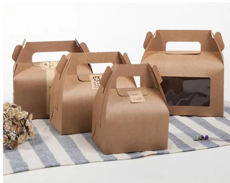 

Большая коробка для свадебных подарков из ПВХ, коробка для печенья, хлеба, сыра, кексов, коробка для торта из крафт-бумаги с ручкой