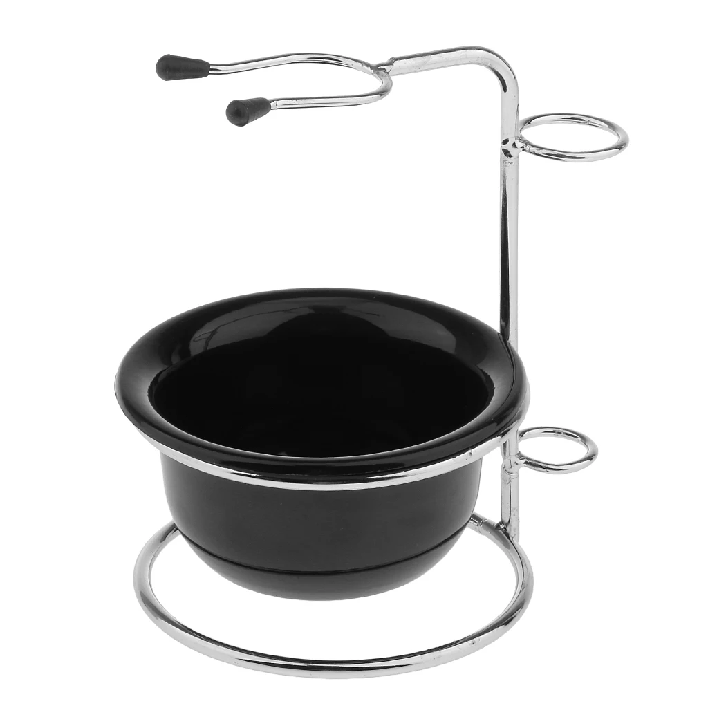 2 in 1 Silver Stainless Steel Shaving Tools Stand Holder with Acrylic Brushes Bowl Mug Kit | Красота и здоровье