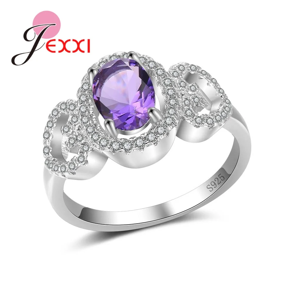 Luxurious 925 Sterling Silver Geometric Ring For Women Female Party Wedding Jewelry 4 Colour Oval Crystal Wholesale | Украшения и