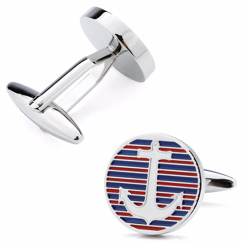 Круглые Эмалированные запонки HAWSON имитация родиевого якоря синие и красные