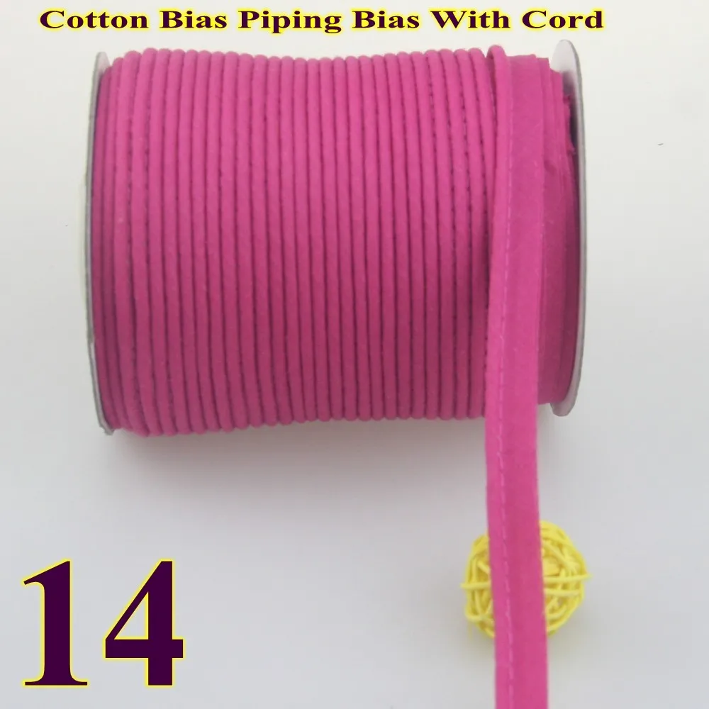 14 hot pink 50yds Хлопок косой трубопровод, трубопровод лента, косой ленты со шнуром, размер: 12 мм, 1/" 50 ярдов, для DIY одежды ручной работы, различные цвета - Цвет: 14 hot pink 50yds