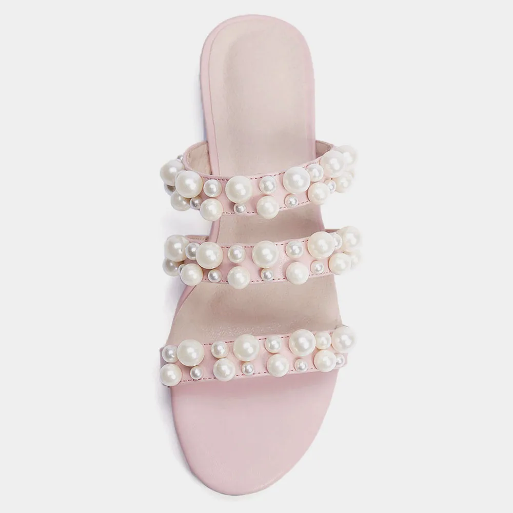 Qmn женщины натуральная кожа мулы из бисера плоский каблук летние тапочки