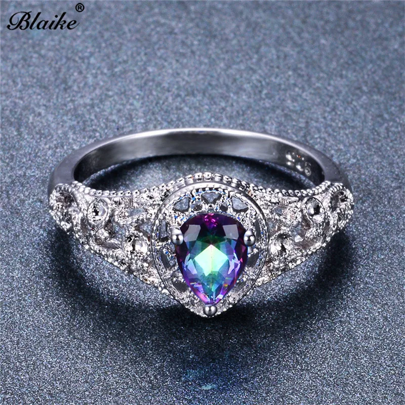 Blaike, Мистический Огонь, радуга, топаз, кольца для женщин, 925 пробы, серебро, капля воды, камень, кольцо, помолвка, свадебные украшения, подарки