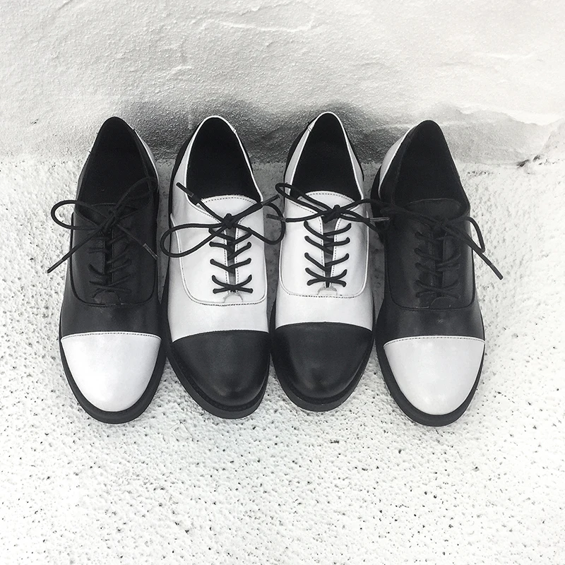 Туфли оксфорды женские из натуральной кожи плоская подошва круглый носок на