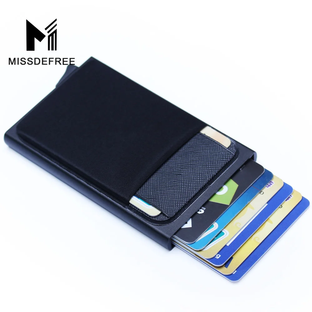 Металлический тонкий мини-кошелек RFID со съемным зажимом для денег, модный брендовый бизнес держатель для кредитных карт и удостоверений личности с защитой от ударов, чехол - Цвет: Black B