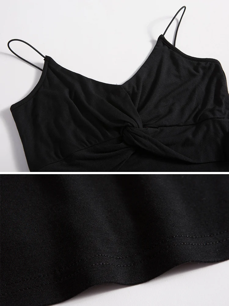

Oukytha new sexy low V-neck tees women summer camis top bust cross design cool camisole female tight tshirt black white GMZ19120