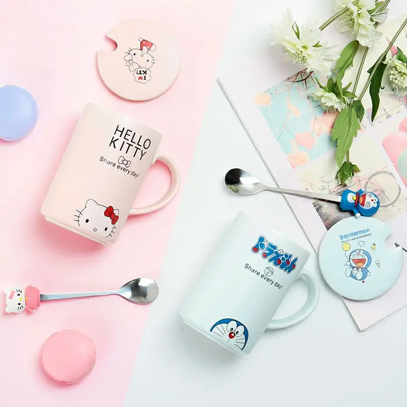 Керамические кофейные чашки hello kitty молочная чайная кружка с крышкой и ложкой