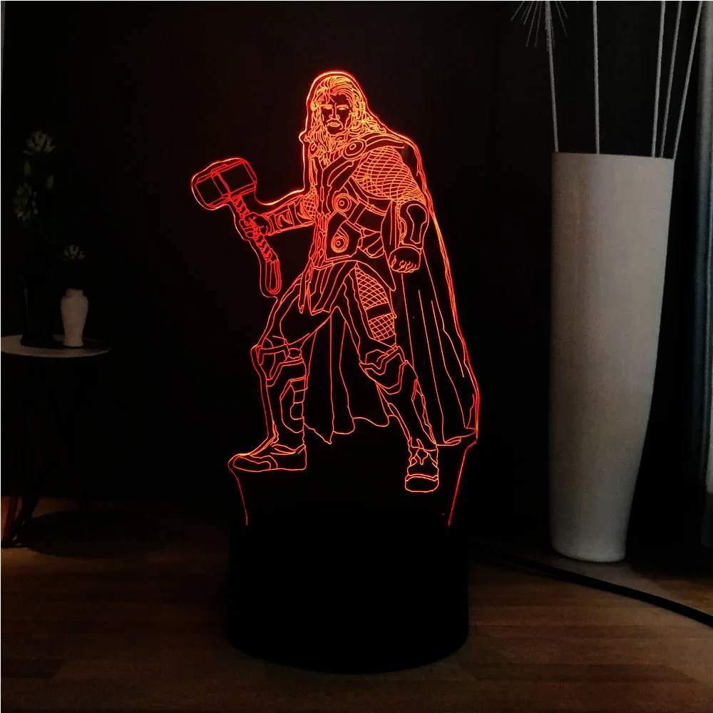 Новый RGB 7 Красочный крутой Тор LED Настольная лампа Marvel супергерой детская