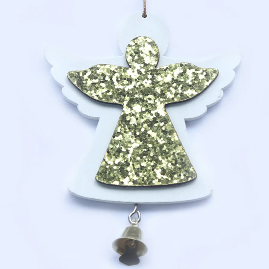 gold angel Новогодние деревянные Рождественские Подвески, украшения, подарок, Рождественская игрушка, милая Снежинка, ангел, блеск, домашний декор - Цвет: gold angel