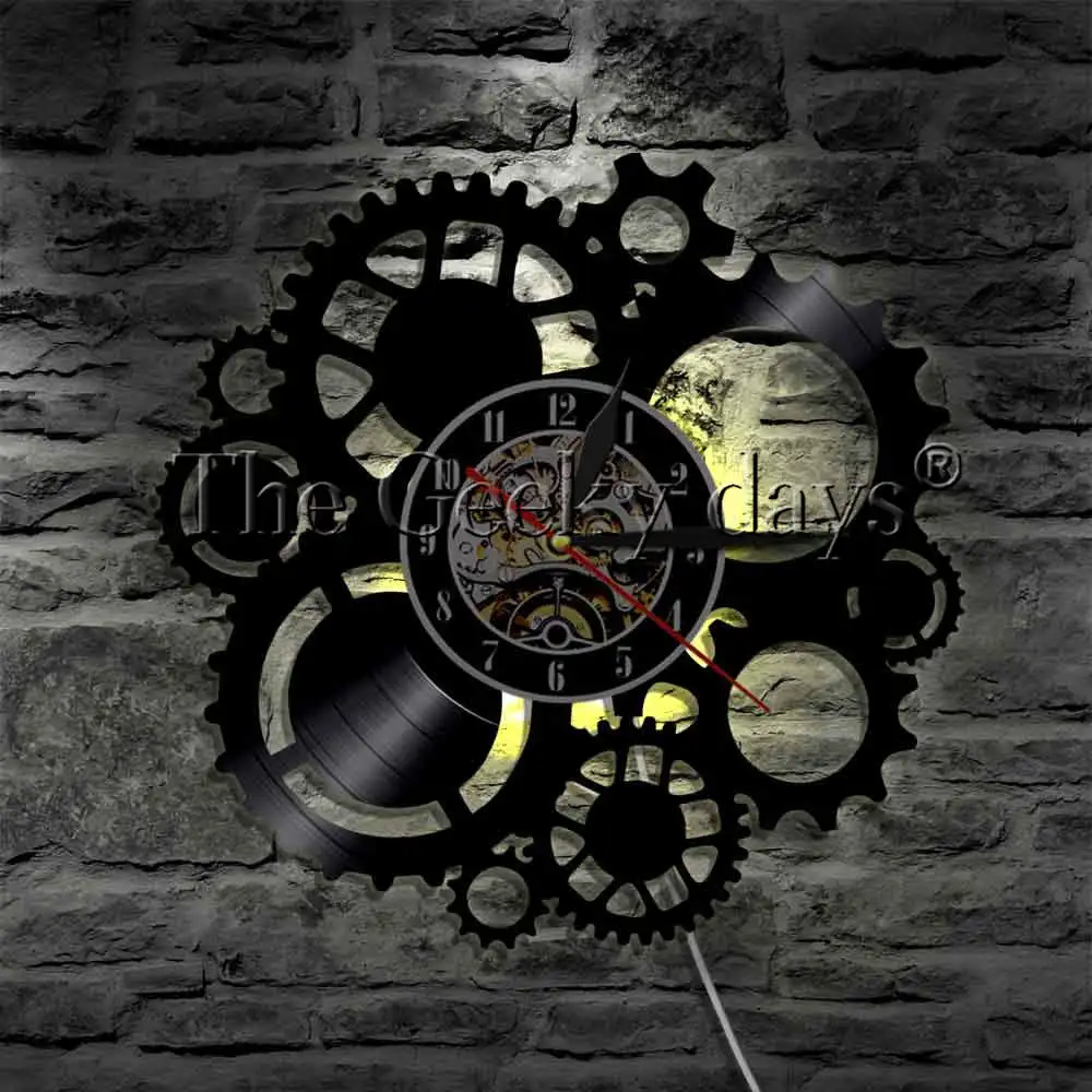 Настенные часы в стиле стимпанк с виниловой пластиной викторианские
