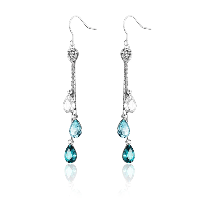 Женские серьги подвески с бело голубыми кристаллами Hemiston ювелирные изделия