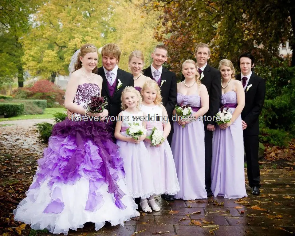 Purple and White Ombre Wedding Dress Strapless with Lace Organza sleeveless appliques bridal dresses 2016 AQ-243 | Свадьбы и