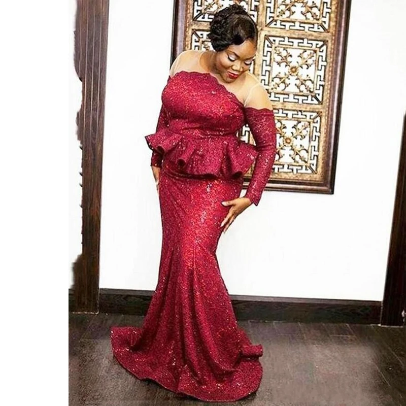 Кружевные вечерние платья Русалочки с длинным рукавом прозрачные длиной до пола