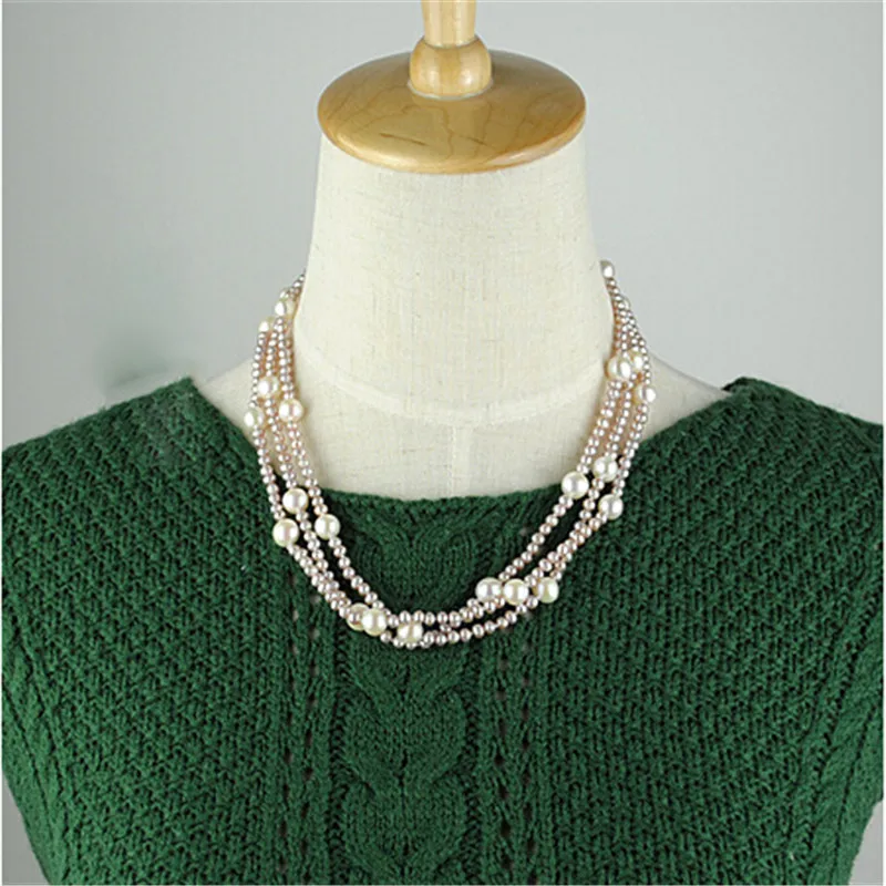 Модное длинное многослойное жемчужное ожерелье фиолетовое пресноводное колье