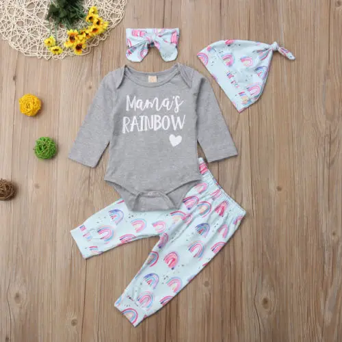 4pcs Newborn Baby Kid Girls Clothing Tops Romper Pants Hat Headbands Cotton Warm Outfits Set Clothes Boys 0-18M | Детская одежда и