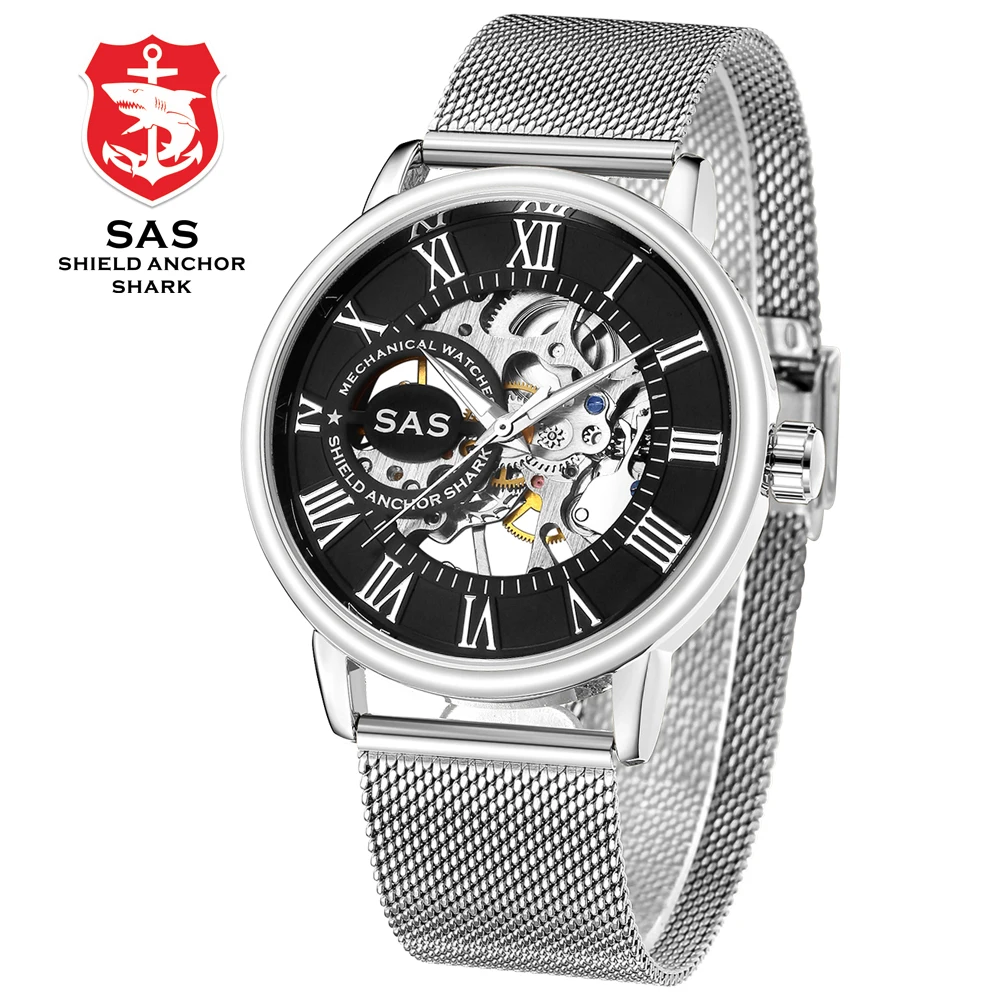 SAS Shield Anchor Shark спортивные часы со скелетом сглаза механический полый сетчатый