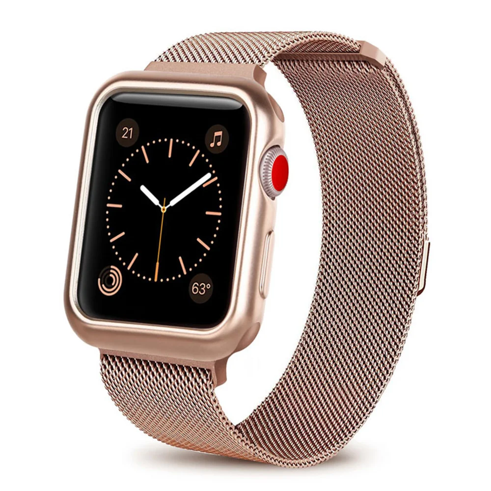 Чехол+ ремешок для Apple Watch 5 4 ремешок 44 мм 40 мм iWatch 42 мм 38 мм браслет из нержавеющей стали Миланская петля Apple watch 3 2 42/38