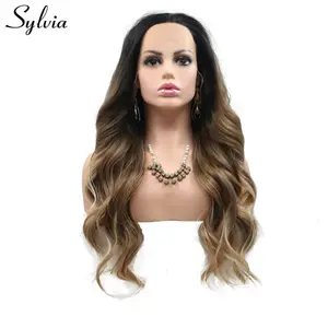 Сильвия длинный кудрявый парик Омбре коричневый синтетический кружевной передний парик для женщин термостойкий волоконный бесклеевой парик свадебные волосы косплей парик