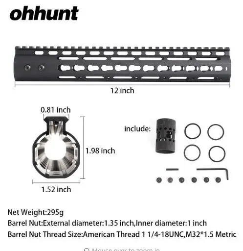 12 inch Black Keymod Handguard AR15 поплавок K-MOD Пикатинни тонкий стиль стальной баррель гайка для прицела " 9" 1" 12" 13," 15" - Цвет: 12 inch Black