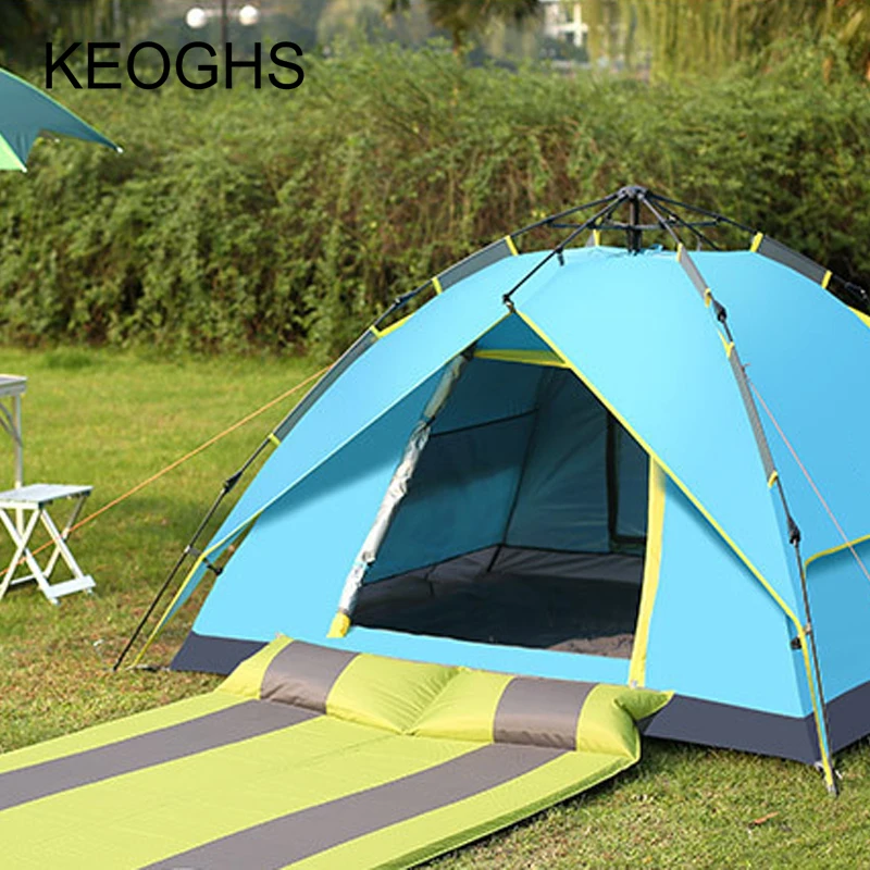 Preise 3-4 Person Winddicht Camping Zelt Wasserdicht Oxford Tuch Dual Schichten Outdoor Sport Strand Reise Wandern Zelte Pop Up Große Raum