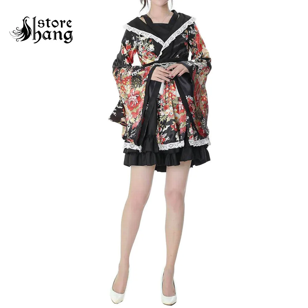 

Women's Japanese Kimono Costume Floral Print Wa Lolita Kimono Maid Dress Short Skirt Anime Cosplay Outfit Sweet Lolita Dress