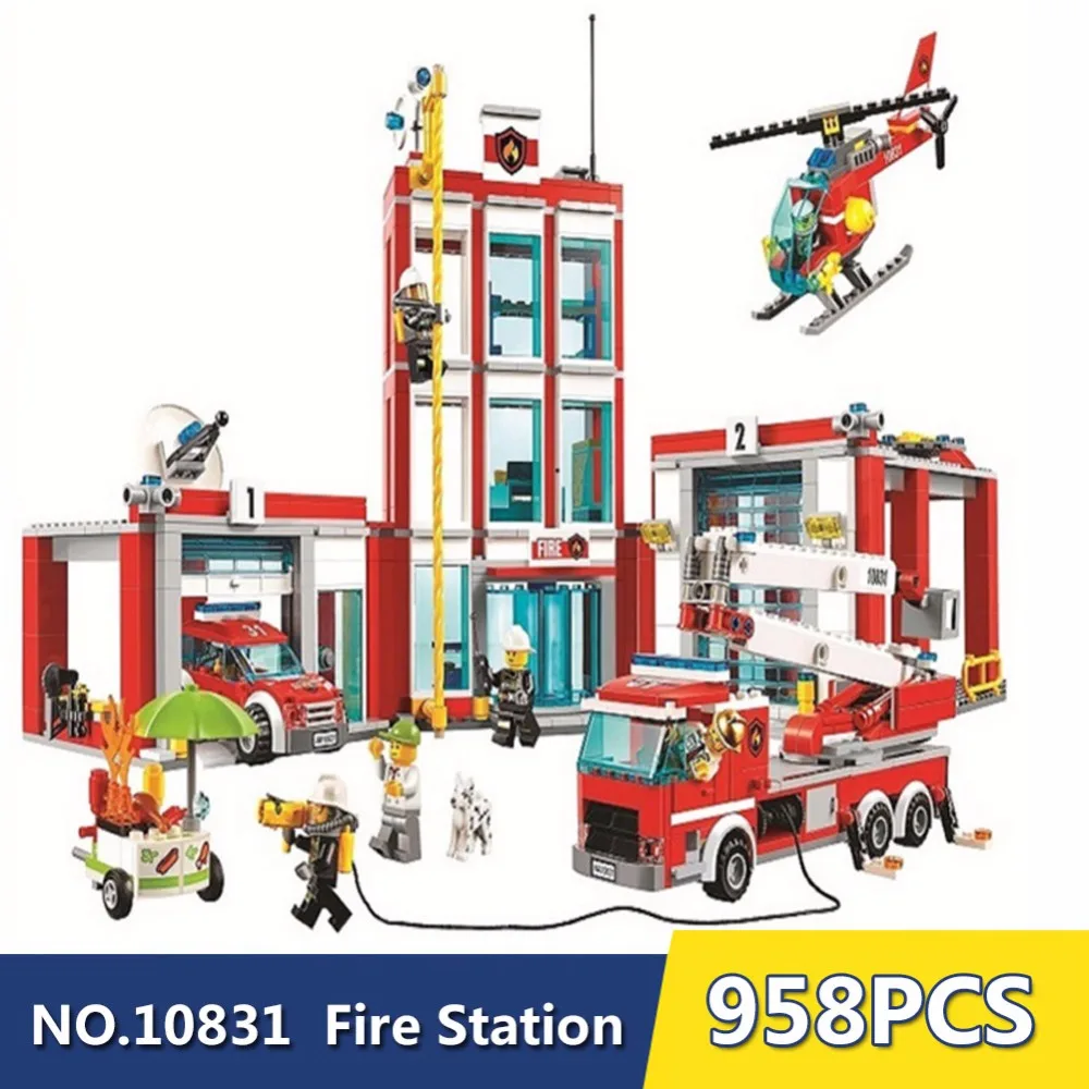 Legoings 60110 958 шт. город серии пожарная станция Модель Building Block кирпичная игрушка для