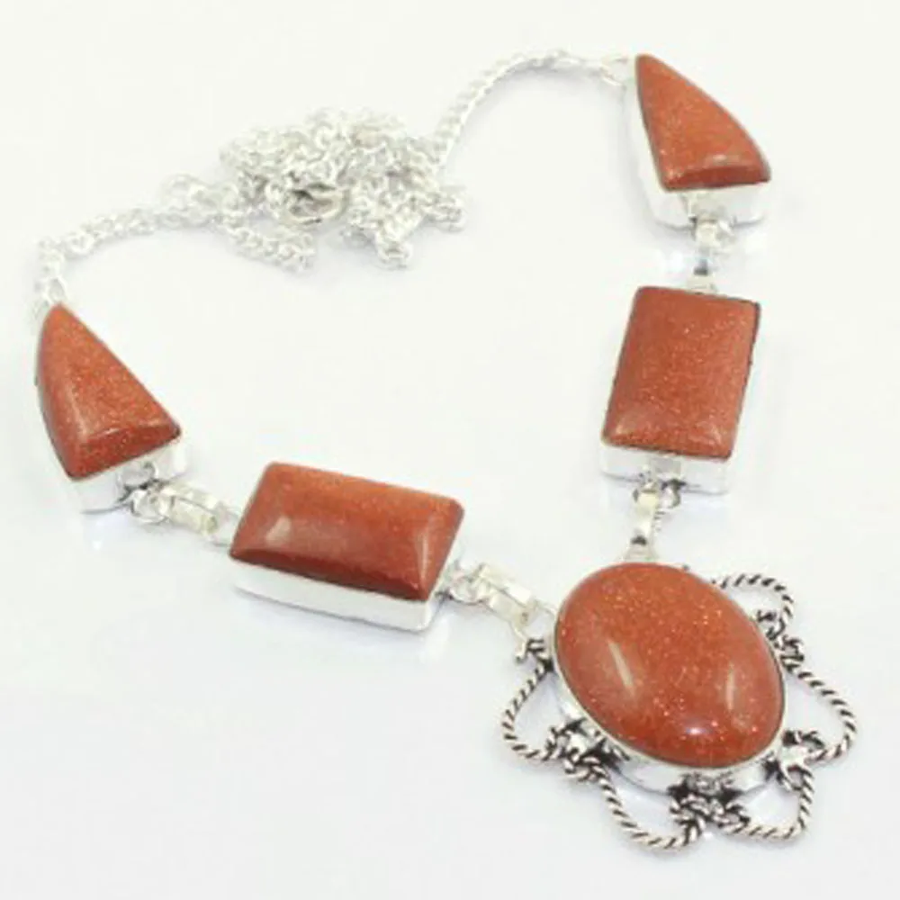 

Sun Stone Necklace Silver Overlay over Copper, 49.5 cm, N3890