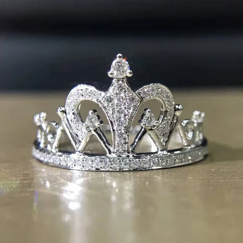 LASAMERO кольцо для женщин 0.19CTW Корона с натуральным бриллиантом акценты 18 К золото