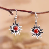 s925 sterling silver jewelry thai silver womens sun flower south red earrings free shipping