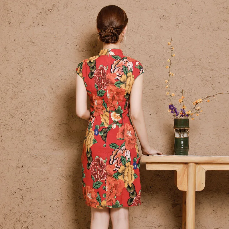 Китайские платья Qipao Cheongsam хлопчатобумажные льняные женские большие размеры для